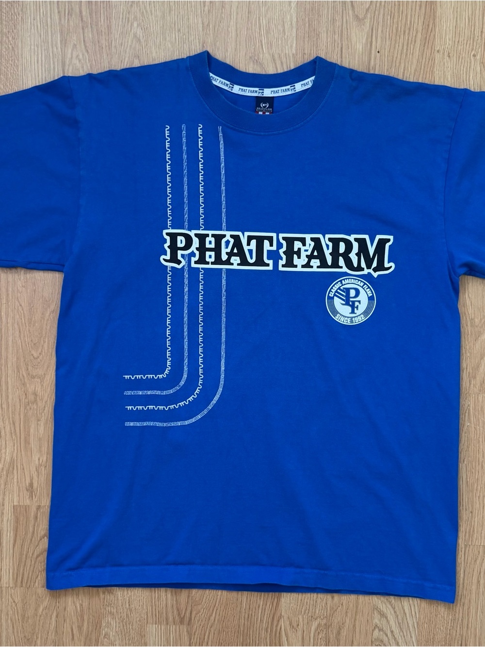 Vintage Phat Farm Men's Graphic Tee - Royal Blue Y2K Streetwear Logo